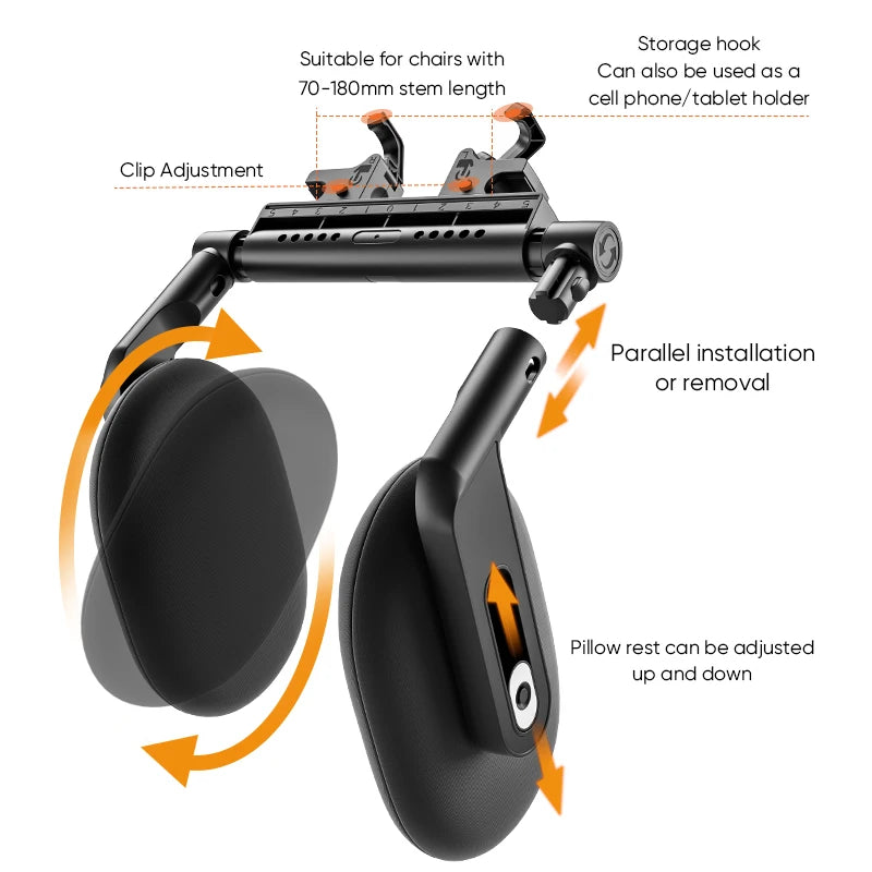 Almohada para reposacabezas de coche espuma viscoelástica ajustable de 3 puntos con rotación de 360 grados para niños y adultos