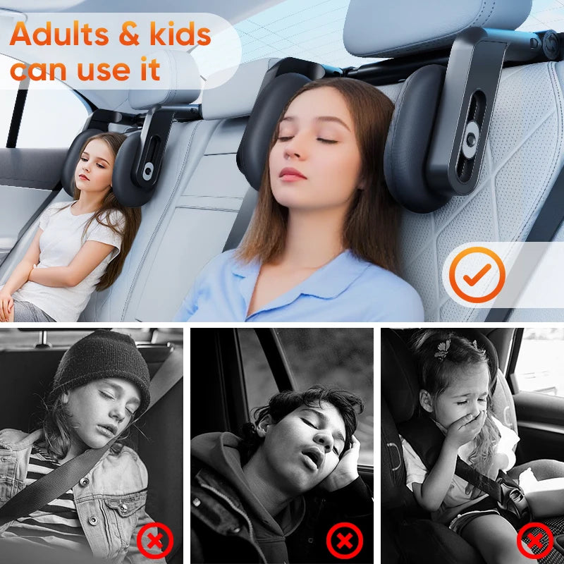 Almohada para reposacabezas de coche espuma viscoelástica ajustable de 3 puntos con rotación de 360 grados para niños y adultos
