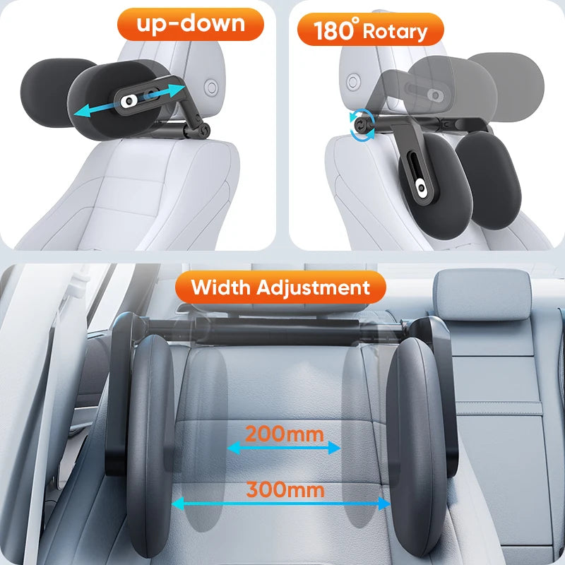 Almohada para reposacabezas de coche espuma viscoelástica ajustable de 3 puntos con rotación de 360 grados para niños y adultos