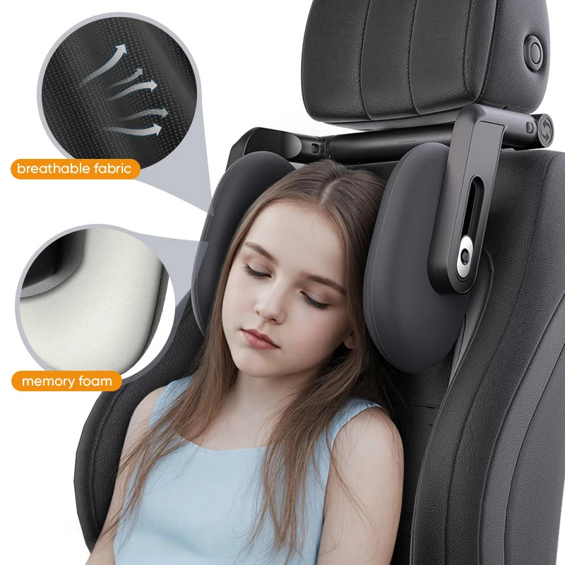 Almohada para reposacabezas de coche espuma viscoelástica ajustable de 3 puntos con rotación de 360 grados para niños y adultos